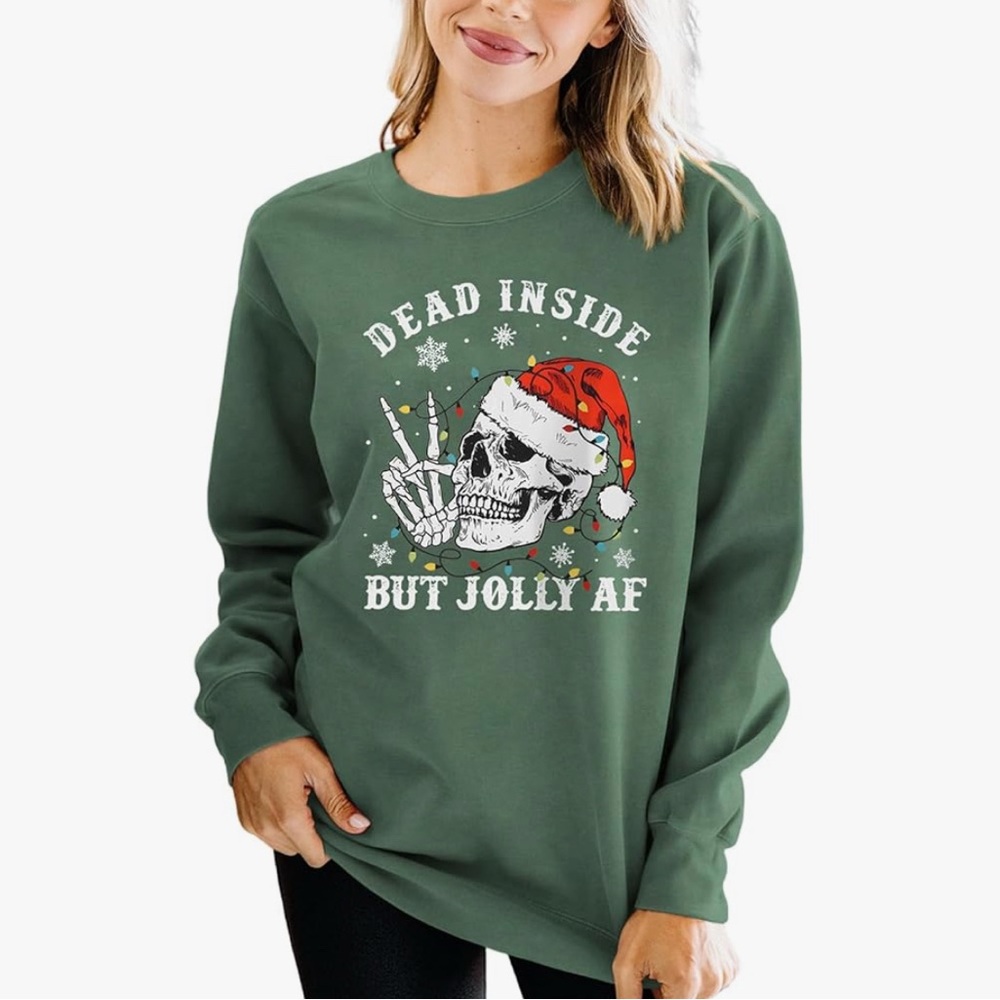 SHEIN Christmas Graphic Crewneck Sweatshirt Funny Dead Inside Jolly AF Size 4X